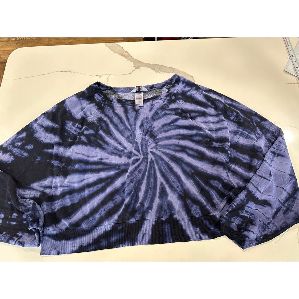 Hard Tail Forever Tie Dye Cropped Sweatshirt Purple Black XL CLC-19